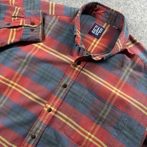 Vtg Gap Shirt Mens XL Red Blue Yellow Plaid Long Sleeve 90s Y2K